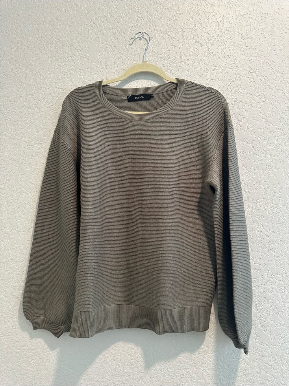Bubble Sleeve Fall Olive Crewneck Sweater for Women